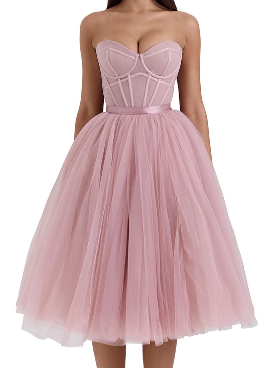 House of CB Dresses & Skirts - House of CB Strapless Blush Pink Tulle Midi Dress